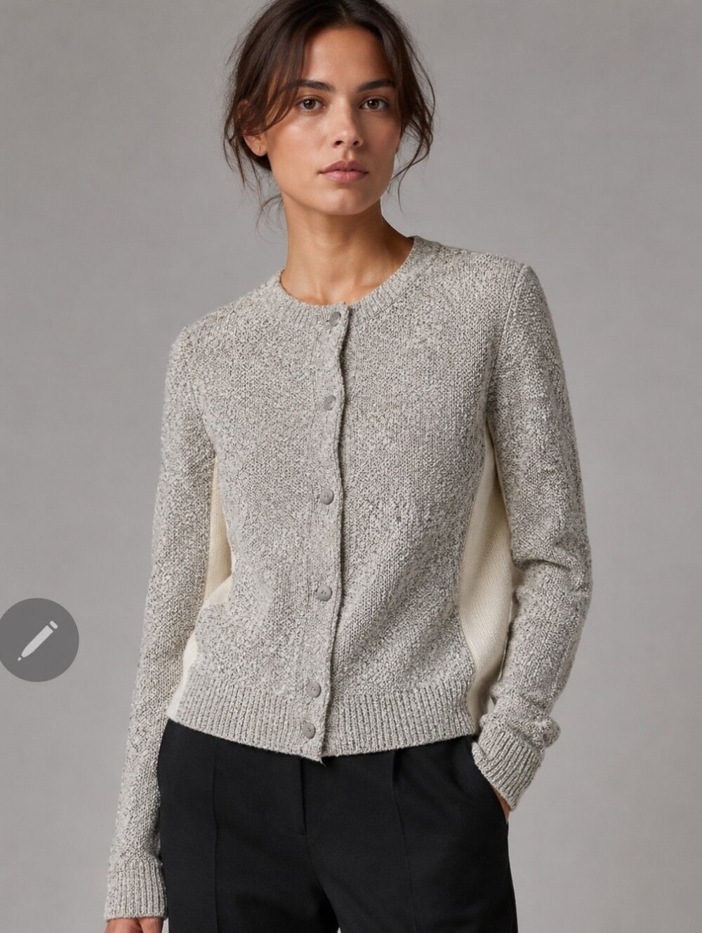 💥Theory Clemency Textured Bouclé Cardigan Ivory Side Panels S